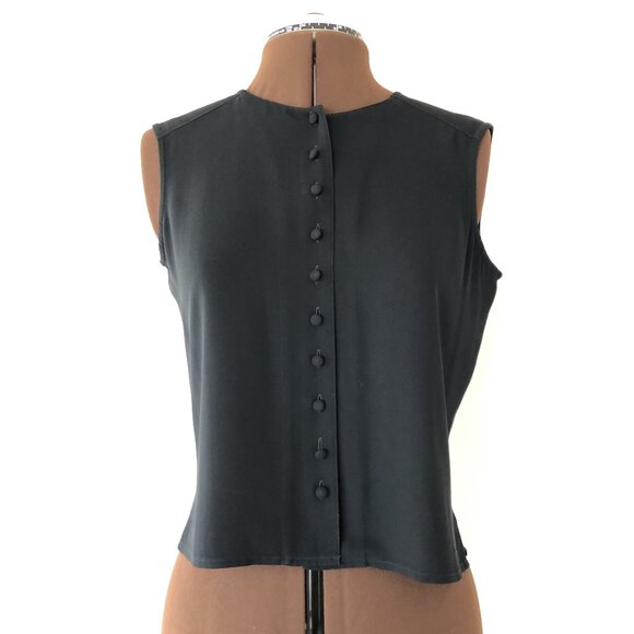 Jaeger Black Button Front Sleeveless Blouse - Picture 1 of 8